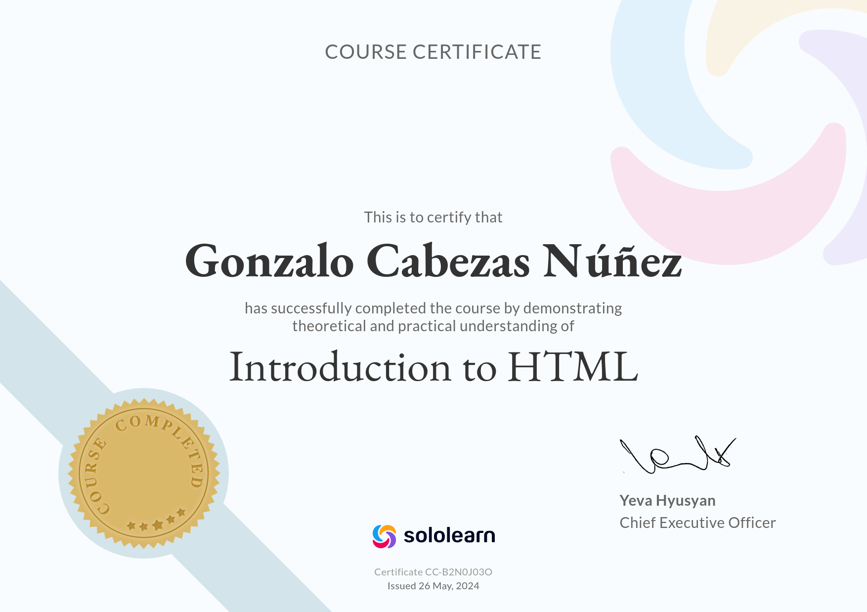 HTML certificate